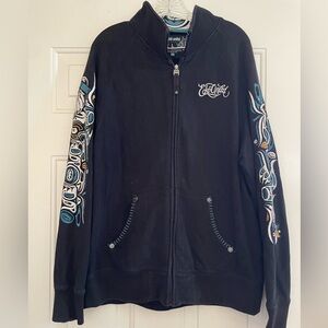 Vintage Ecko Unltd Men’s Black Full‎ Zip Jacket Embroidered Sleeve Streetwear L
